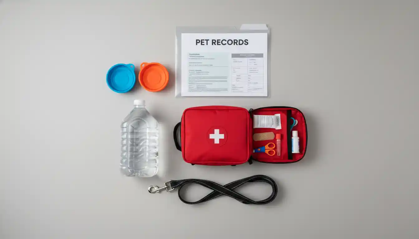Essentials for a pet emergency preparedness kit.