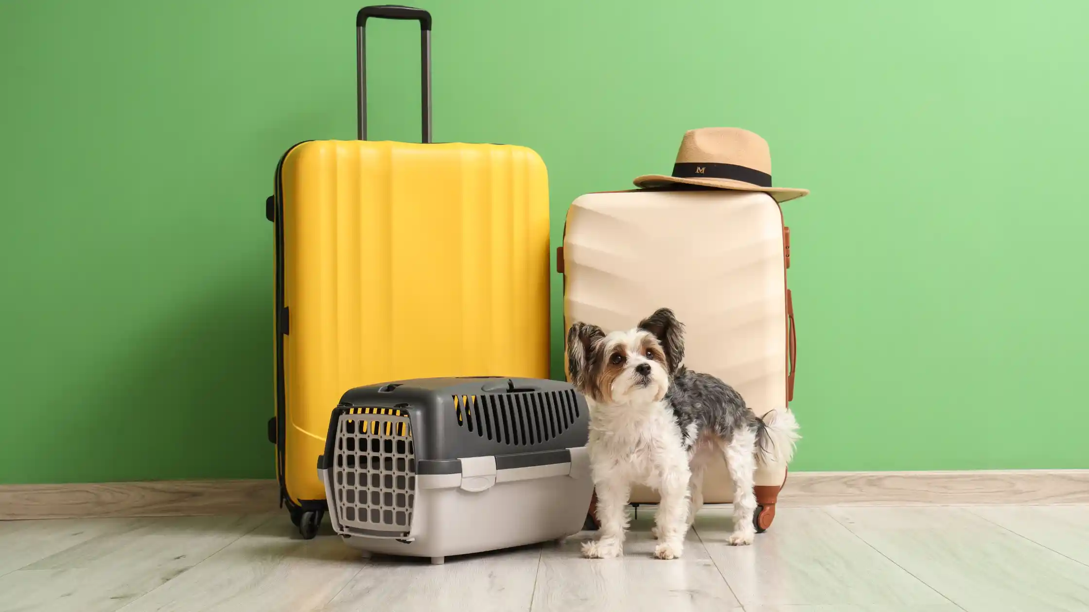 Yellow luggage and pet